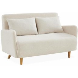 Alice's Garden - Canapé convertible 2 places scandinave - Panam - pieds bois, bouclettes blanches,