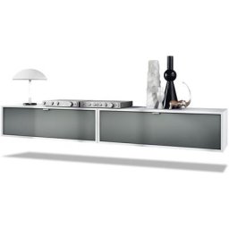 Vladon - Ensemble de 2 set meuble tv Lana 100 lowboards blanc mat - haute brillance - Façades en
