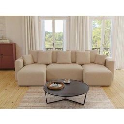 Katharina - canapé panoramique en u - 7 places - convertible avec coffre - en tissu texturé - beige