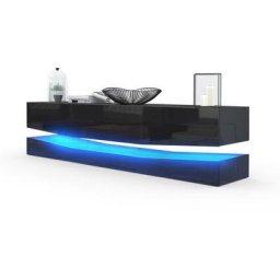 Armoire basse Meuble tv City en Noir mat - haute brillance & tons naturels - Façades en Noir haute