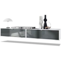 Vladon - Ensemble de 2 set meuble tv Lana 100 lowboards blanc mat - haute brillance - Façades en