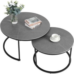 Table Basse Gigogne Salon Marbre: Lot de 2 Tables Gigognes Ronde Industrielle Bout de Canapé Design