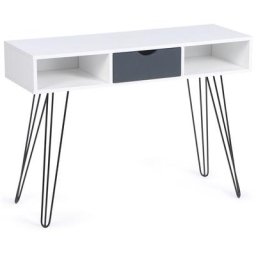 Idmarket - Console vintage noemi 1 tiroir bois blanc pied épingle - Blanc