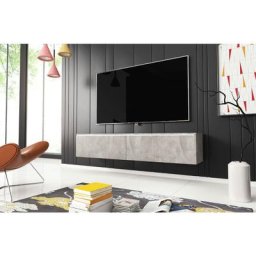 Meuble tv Lowboard d 140 cm, meuble tv sans éclairage led, meuble tv suspendu, couleur béton