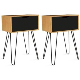 Lot de 2 tables de chevet noemi 1 tiroir bois pied épingle - Naturel