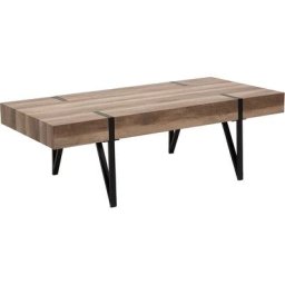 Table Basse Rectangulaire avec Plateau en mdf Effet Bois Clair et Pieds Noirs pour Salon au Style