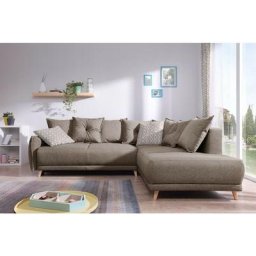 Lena - canapé d'angle droit convertible- 5 places - latte - style scandinave - café latte - Café