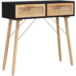 Table console Noir 80x30x75 cm Bois massif pin /rotin naturel Vidaxl Noir