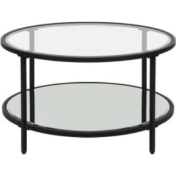 Table à Café Moderne Ronde Noire à Plateau en Verre ø 70 cm Cadre en Acier Birney - Noir