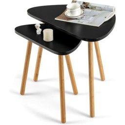 Lot de 2 Table Basse Gigogne Scandinave avec Pieds en Bambou, Tables Gigognes de Salon Petite Table