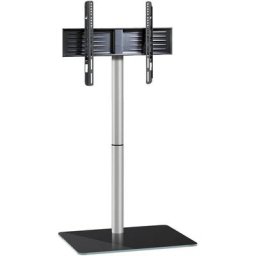 Alani Meuble tv avec pied en verre argenté, verre noir. - Noir