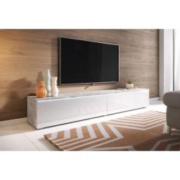 Meuble TV Lowboard D 140 cm, meuble TV sans éclairage LED, meuble TV suspendu, couleur blanc