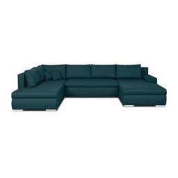 Canapé d'angle panoramique convertible -7 places - INDIAN - Tissu 100% polyester - Bleu canard