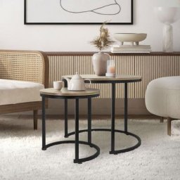 Set 2 tables d'appoint de salon tables gigognes en chêne sonoma 60x52/40x44 cm