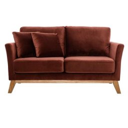 Miliboo - Canapé scandinave déhoussable 2 places en tissu velours rouge tomette et bois clair oslo