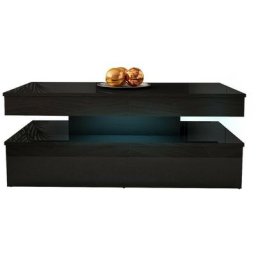 Table basse Merced 105, Noir + Noir brillant, 50x55x120cm, mdf, Angulaire, led - Noir + Noir