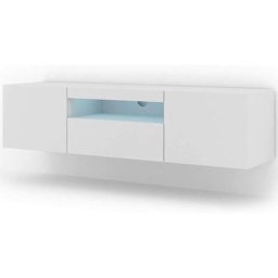 Bim Furniture - Meuble tv aura 150 cm blanc mat avec éclairage led bleu - blanc mat