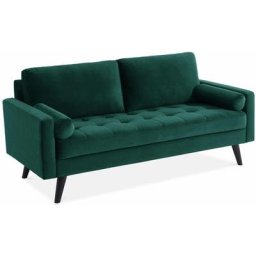 Alice's Garden - Canapé 3 places scandinave fixe. droit. pieds bois Velours Vert anglais - Vert