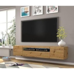 Ac-déco - Meuble tv Aura avec 3 portes en bois avec led - Beige - l 200 x p 37 x h 36-42 cm