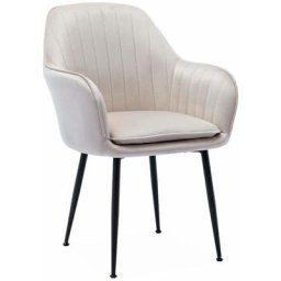 Fauteuil en velours blanc cassé et pieds en métal noir mat. Shella l 58 x p 58 x h 85 - Blanc cassé