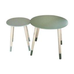 Home Déco Factory - Set de 2 tables gigognes rondes en bambou - Vert - d 43/33 x h 48/40 cm