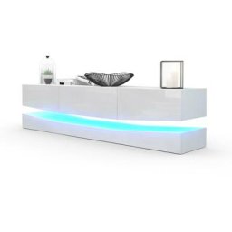 Armoire basse Meuble tv City en Blanc mat - haute brillance & tons naturels - Façades en Blanc