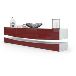 Armoire basse Meuble tv City en Blanc mat - haute brillance & tons naturels - Façades en Bordeaux