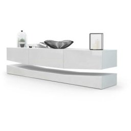 Armoire basse Meuble tv City en Blanc mat - haute brillance & tons naturels - Façades en Blanc