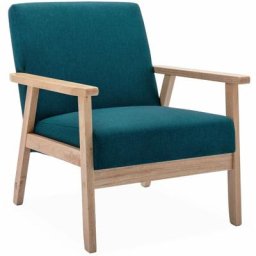 Fauteuil scandinave en bois et tissu bleu pétrole, Isak, l 64 x p 69,5 x h 73cm - Bleu pétrole