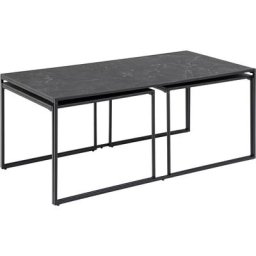 Infinity Ensemble de tables basses, 3 pièces, impression marbre noir, noir. - Noir