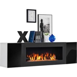 Fireplace Cabinet Blanc Mat & Noir Brillant - Blanc Mat & Noir Brillant