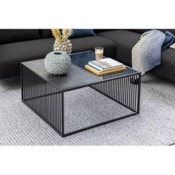Tables Basses BOBOCHIC - Table basse 80 cm MARTIAL effet marbre et verre fumé - Noir