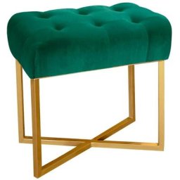 Tabouret pouf rectangle Fauve Velours Vert pied Or - Vert