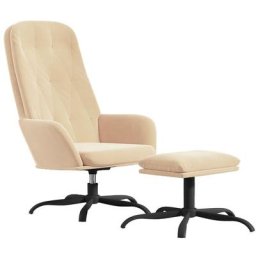 Chaise de relaxation avec repose-pied Blanc crème Velours Vidaxl Blanc crème