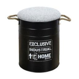 Lot de 2 poufs industriels ronds 34 et 30 cm gris clair et noir