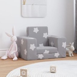 Canapé pour enfants | Canapé droit fixe Canapé de salon Sofa Gris clair avec étoiles Peluche douce