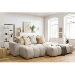 Canapé d'angle fixe Bobochic Canapé d'angle fixe mont-blanc tissu avec pouf Angle gauche Beige