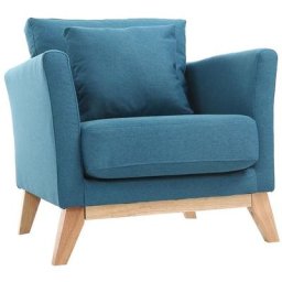 Fauteuil scandinave déhoussable en tissu bleu canard et bois clair oslo - Bleu canard