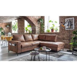 Lilly l - canapé d'angle l - 5 places - convertible - industriel vintage - angle droit - marron