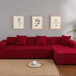 Housse de canapé Housse de canapé de protection 3 +2 places en l d'angle en polyester Vin Rouge