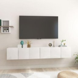 Meubles tv suspendus 3 pcs | Bancs tv Armoires de rangement Blanc brillant 60x30x30 cm 99736