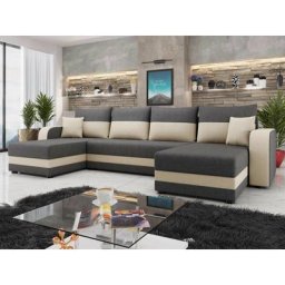 Harvey - canapé panoramique en u - 7 places - convertible avec coffre - en tissu - gris / beige