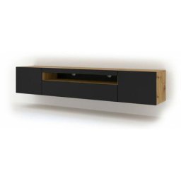 Meuble TV Aura avec 3 portes - Noir mat et beige - L 200 x P 37 x H 36-42 cm - Livraison gratuite