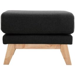 Pouf repose-pieds déhoussable scandinave en tissu gris foncé et bois clair oslo - Gris foncé