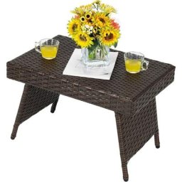 Table Basse Pliante en Rotin,60 x 40 x 40 cm, Table d'Appoint avec Coussinets de Pied Réglables,