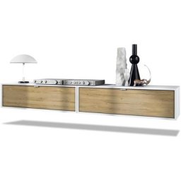 Vladon - Ensemble de 2 set meuble tv Lana 100 lowboards blanc mat - haute brillance - Façades en