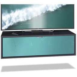 Meuble de tv Armoire suspendue Lowboard Lana noir mat - haute brillance - Façades en Turquoise