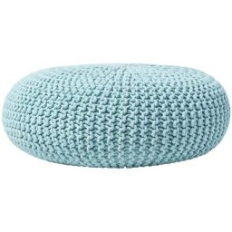 HOMESCAPES Grand Pouf rond tressé en tricot - Bleu pastel - Bleu Pastel