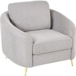Fauteuil Club Gris Clair en Tissu Glamour Pieds Dorés Courbes Assise Moelleuse Trosa - Gris