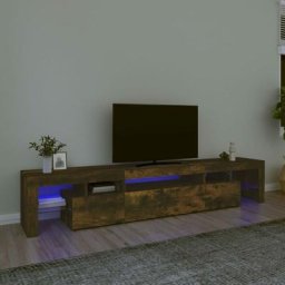 Maisonchic - Meuble tv avec lumières led Banc tv Armoire de rangement Chêne fumé 215x36,5x40 cm